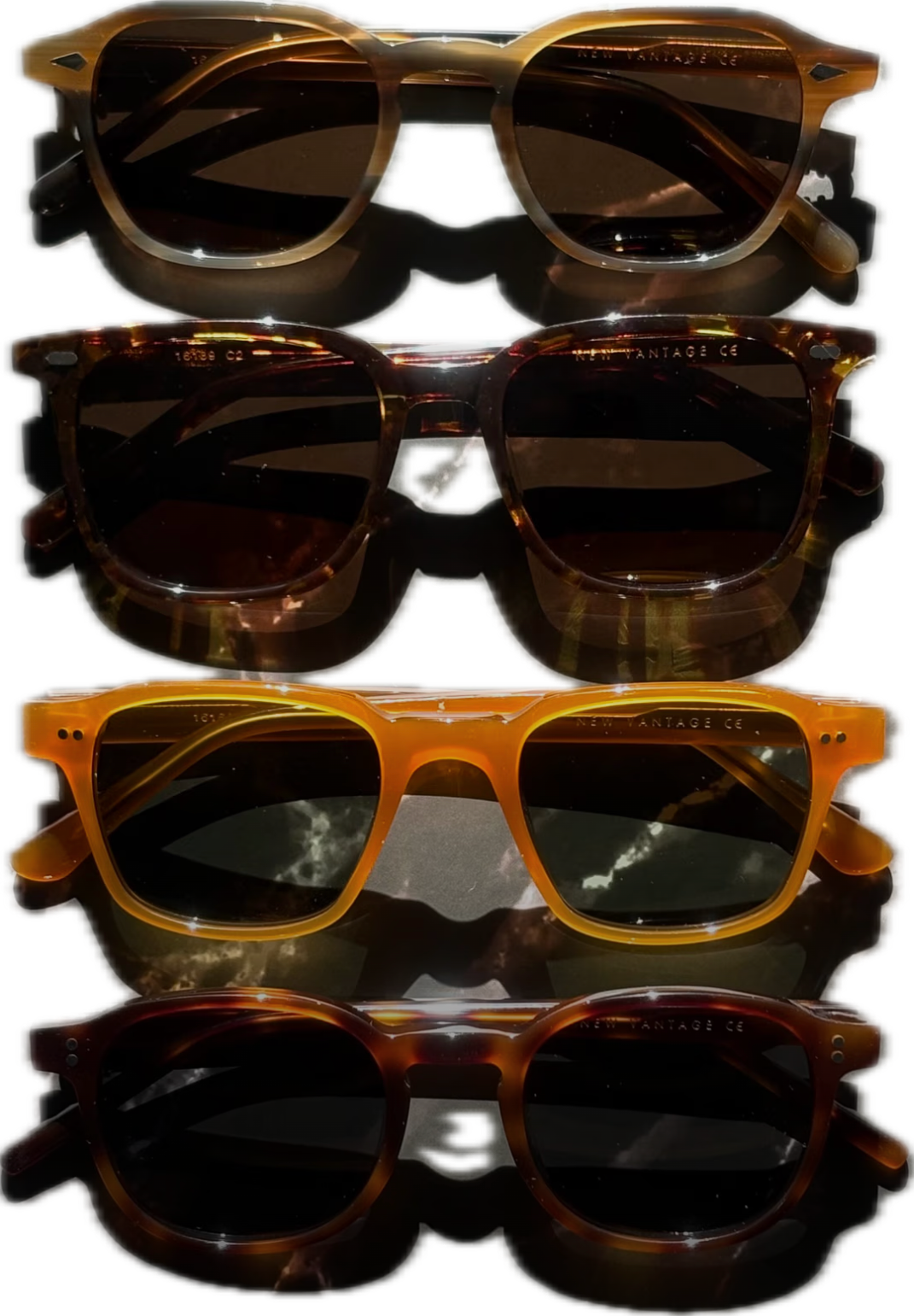 New Vantage Co prescription frames — four styles stacked